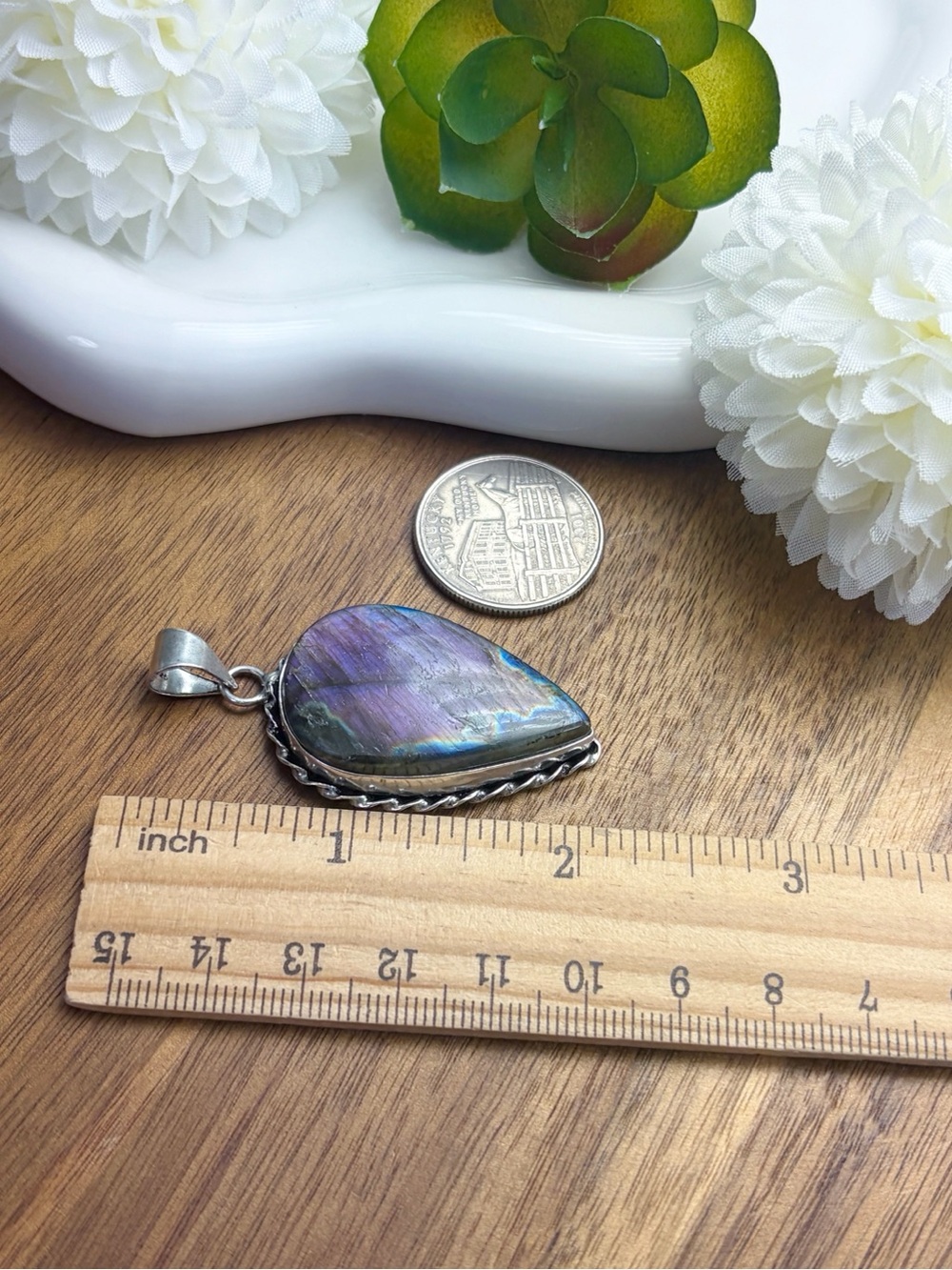 Purple Labradorite Pendant Necklace Boho Southwest Sterling Silver 925 Overlay - Picture 7 of 8